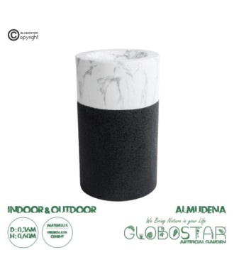 GloboStar® Artificial Garden ALMUDENA 20769 Επιδαπέδιο Πολυεστερικό Τσιμεντένιο Κασπώ Γλάστρα - Flower Pot Μαύρο με Λευκό Φ36 x Υ60cm
